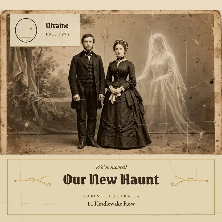 Our New Haunt spirit photograph moving announcement template