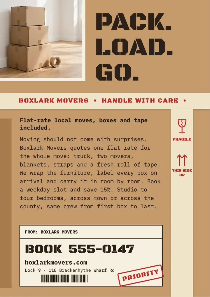 Boxlark Movers flat-rate moving flyer template