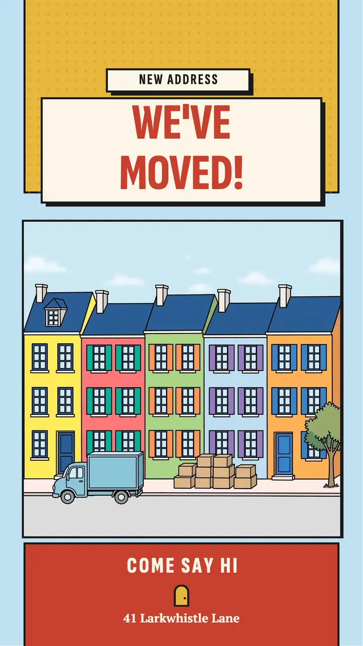 We've moved new address story, clear-line comic template