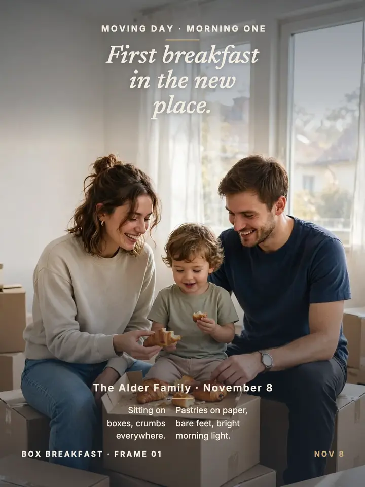 First breakfast moving day portrait template