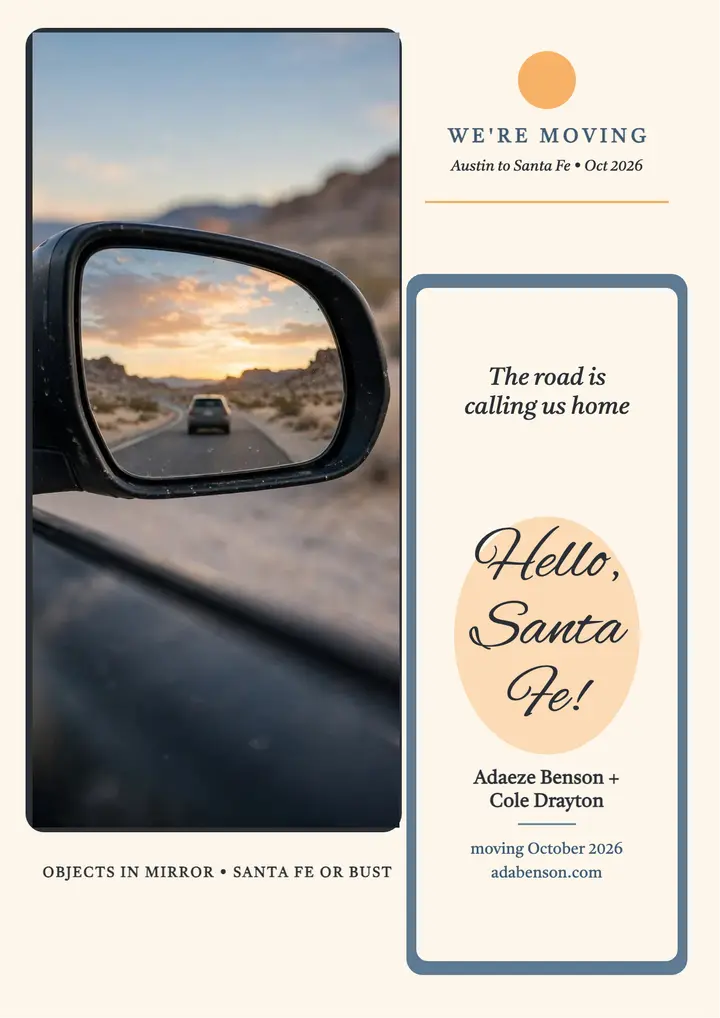 Sunset mirror moving announcement: moving announcement flyer template