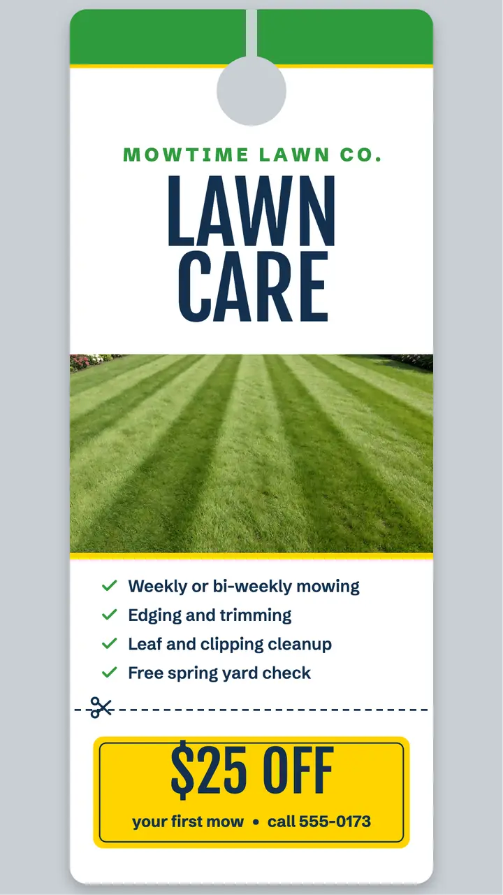 Mowtime lawn care door hanger template