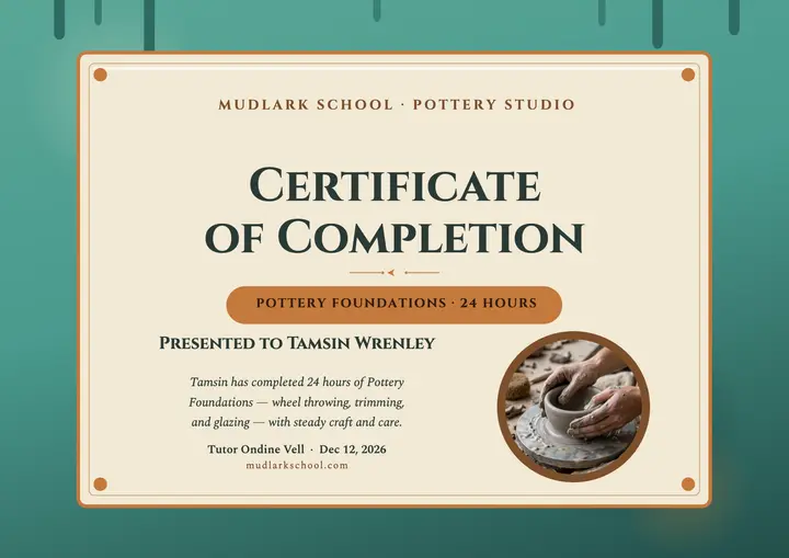 Mudlark pottery foundations certificate template