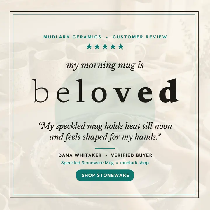 Mudlark Ceramics review card, beloved mug template