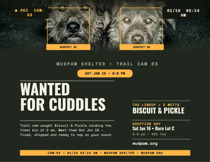 Mudpaw night-cam adoption day flyer template