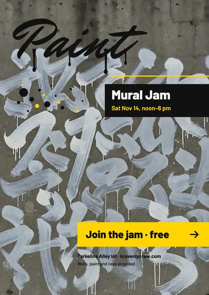 Kravenly Crew mural jam flyer, calligraffiti template