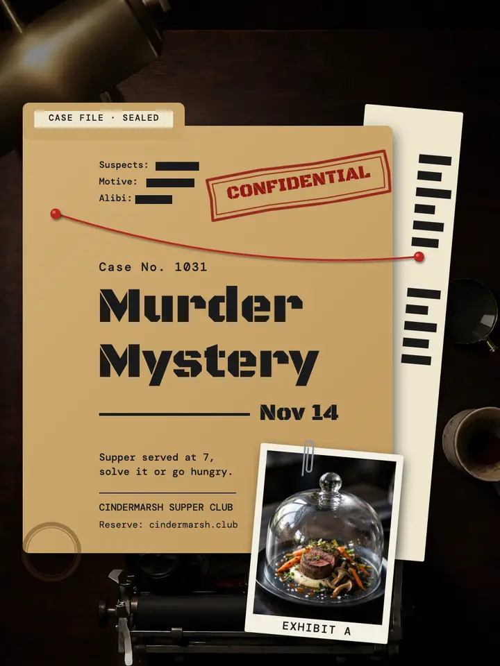 Murder mystery supper case file post: murder mystery dinner post template