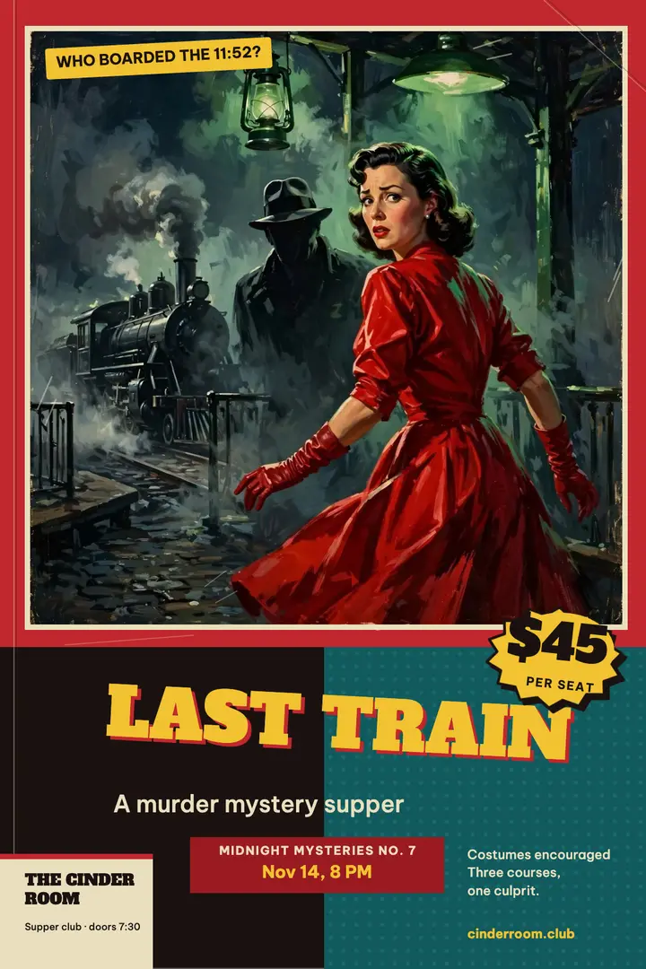 Last Train murder mystery supper poster template