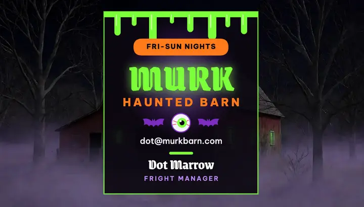 Murk Barn haunted attraction business card: haunted house business card template