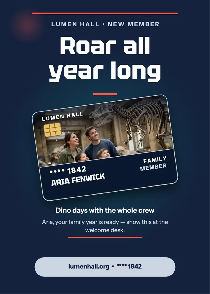 Lumen Hall family membership welcome invite template