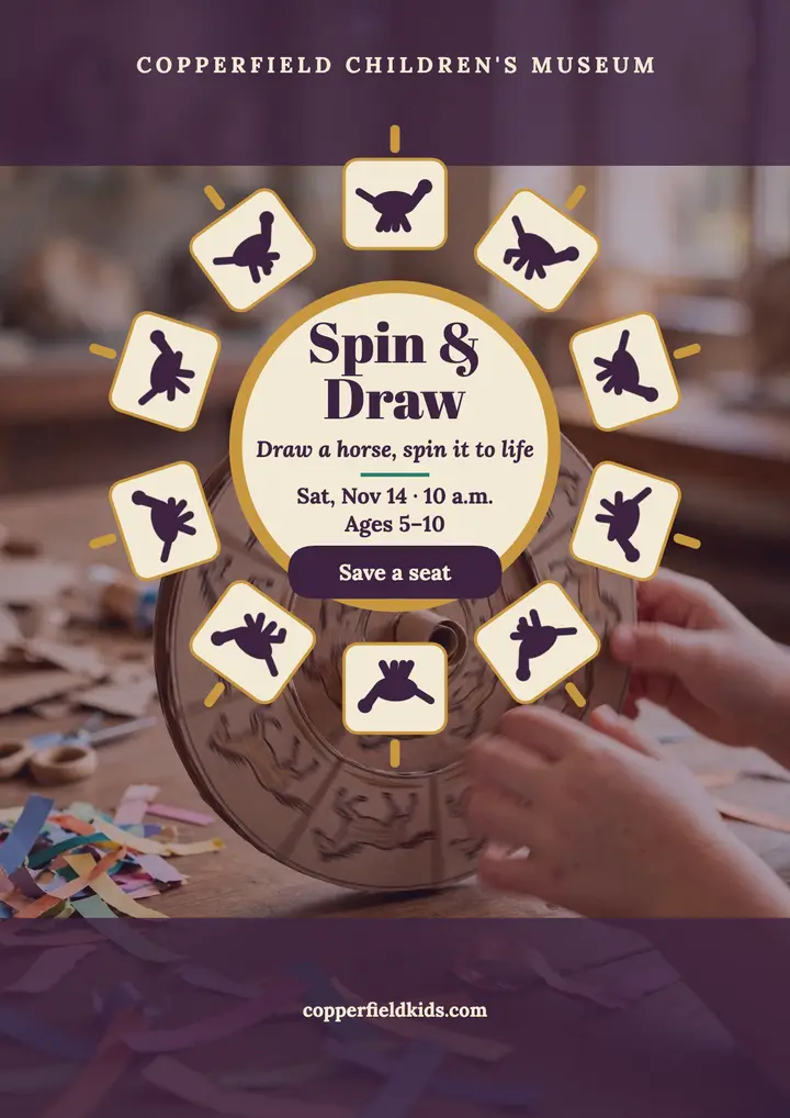 Spin and Draw museum workshop flyer template