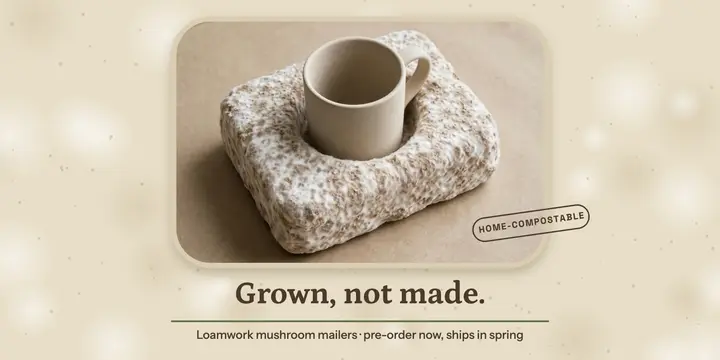Loamwork mushroom mailer pre-order: compostable packaging launch post template