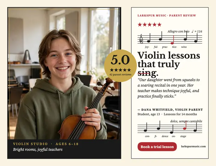 Larkspur Music violin review score flyer template