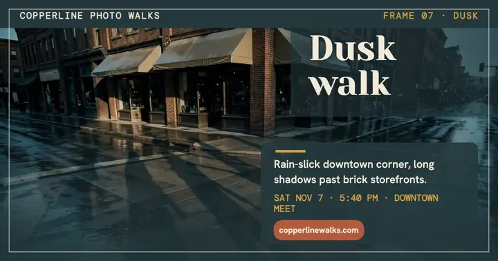 Copperline downtown dusk photo walk post template