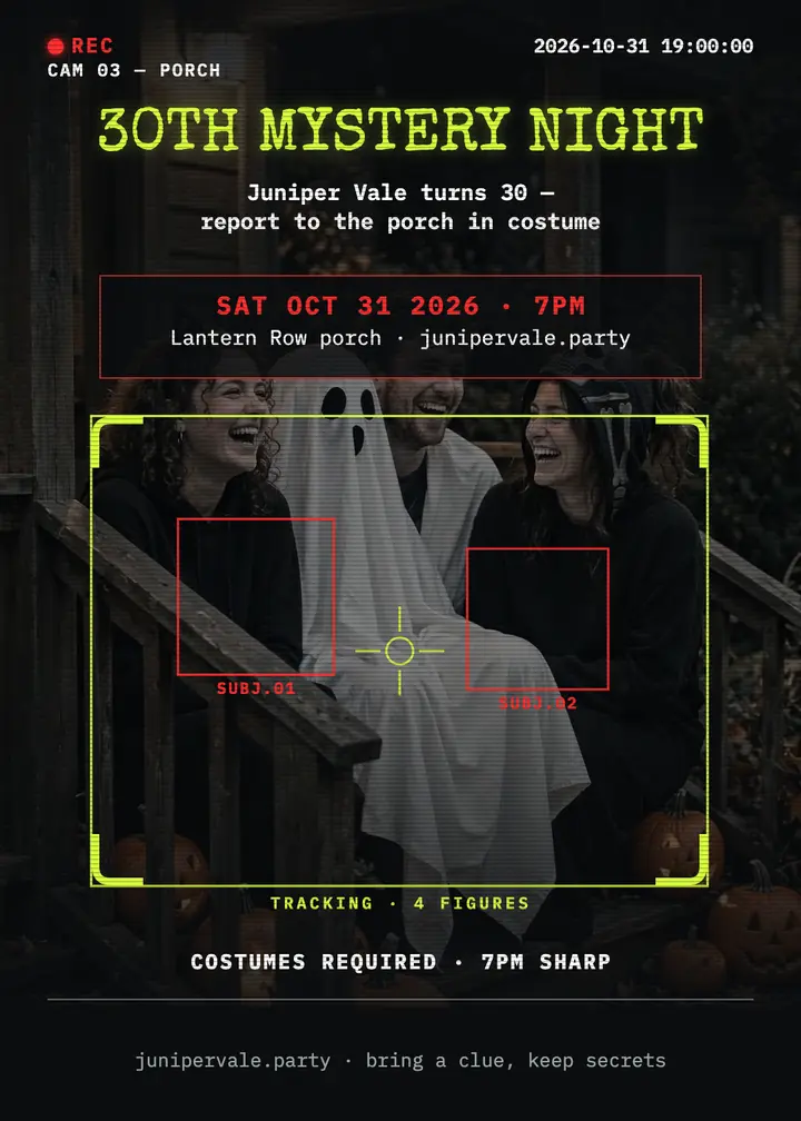 Juniper Vale mystery night surveillance invite template