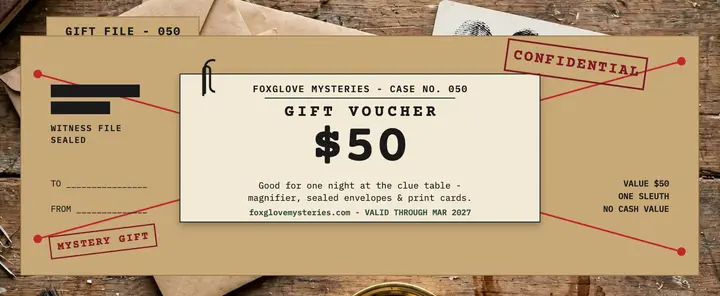 Foxglove Mysteries gift voucher template