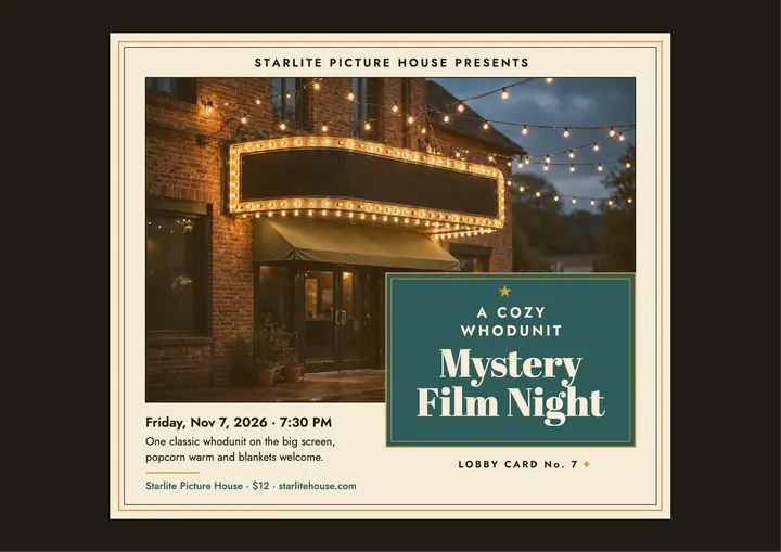 Starlite mystery film night lobby card template