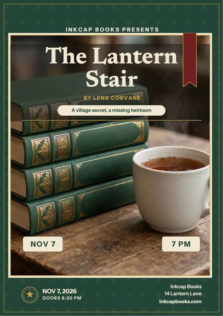 Lantern Stair mystery signing flyer template