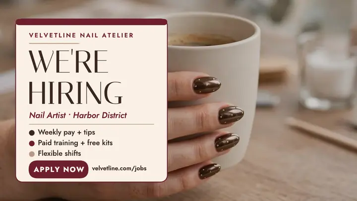 Velvetline hiring nail artist thumbnail template