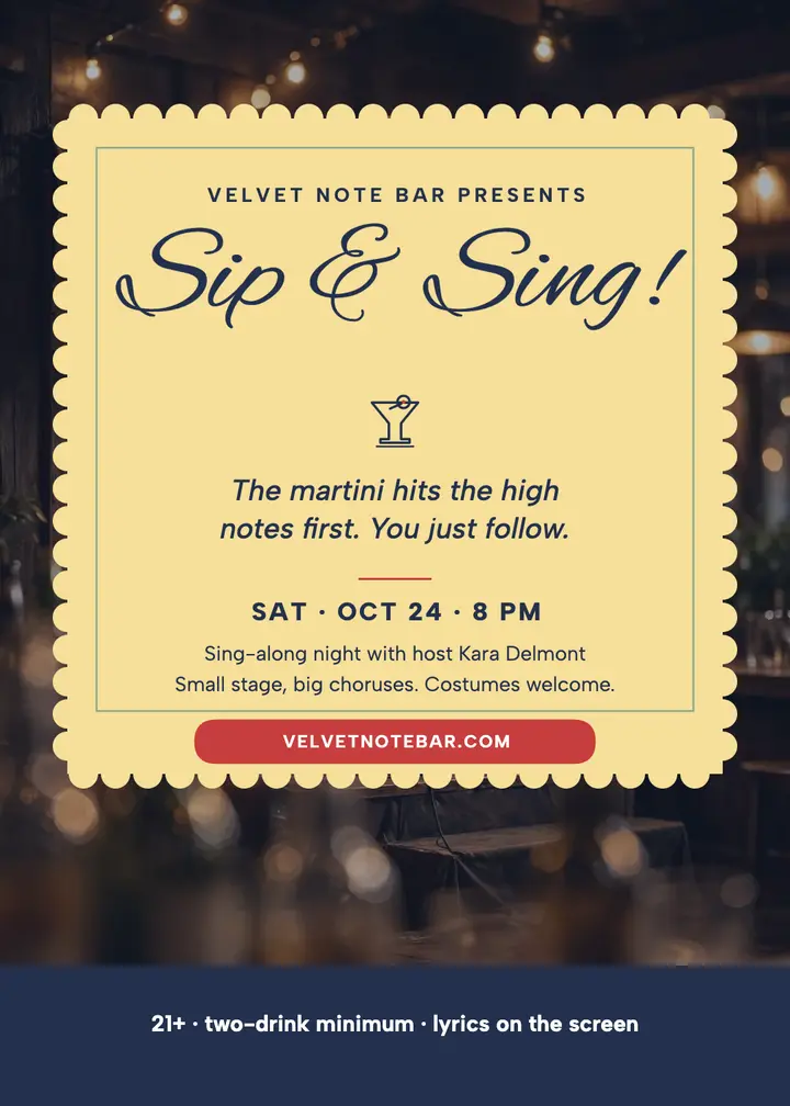 Velvet Note karaoke sip and sing invite template
