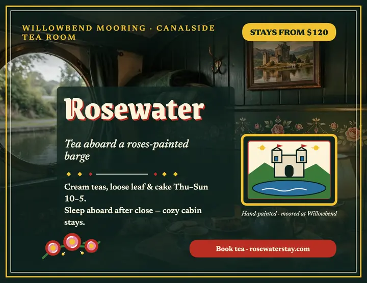 Rosewater tea room barge stay flyer template