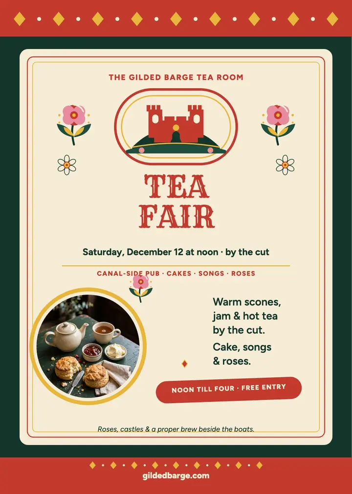 Gilded Barge tea room fair invitation: tea room invitation template