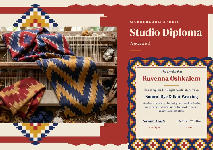 Natural dye and ikat weaving workshop certificate template