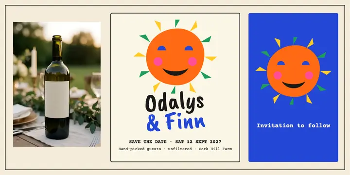 Odalys & Finn natural wine label save the date: wedding save the date template