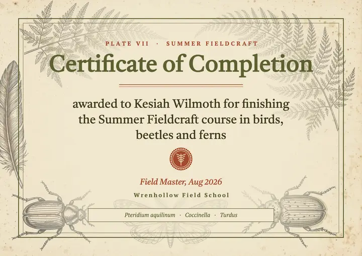 Youth nature school fieldcraft certificate, Wrenhollow Field School template
