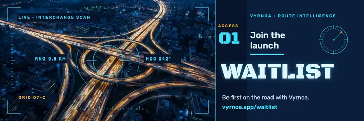 Navigation app waitlist X header, sci-fi HUD template