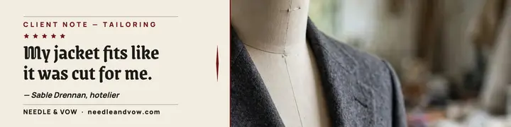 Needle and Vow tailoring testimonial banner: tailoring testimonial banner template