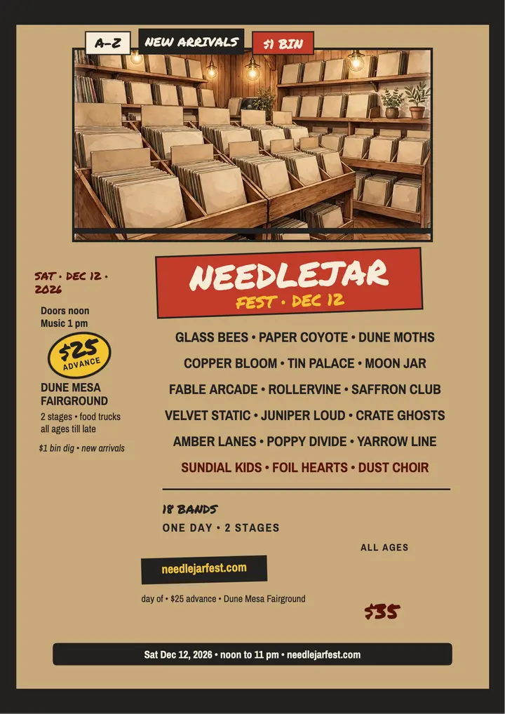 Needlejar Fest record bin lineup flyer template