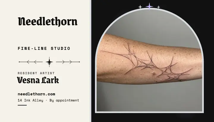 Needlethorn fine-line tattoo card: tattoo business card template