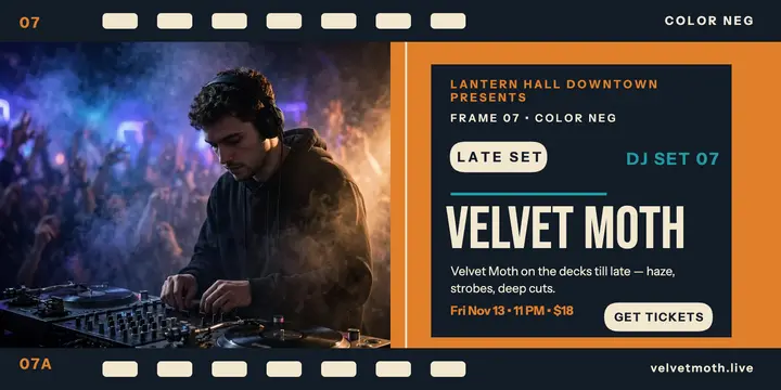 Velvet Moth late DJ set negative post template