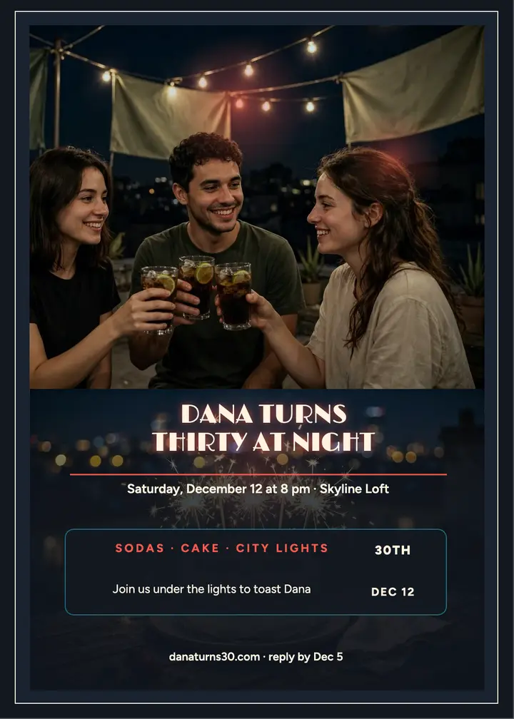 Dana's neon night 30th birthday invitation template