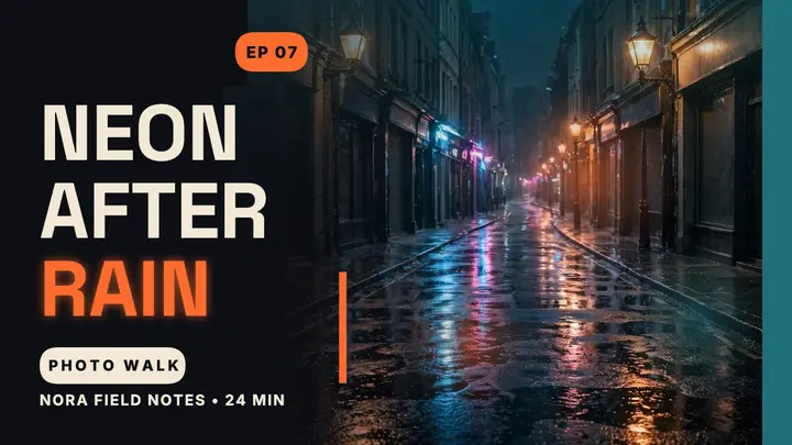 Neon after rain photo walk thumbnail template