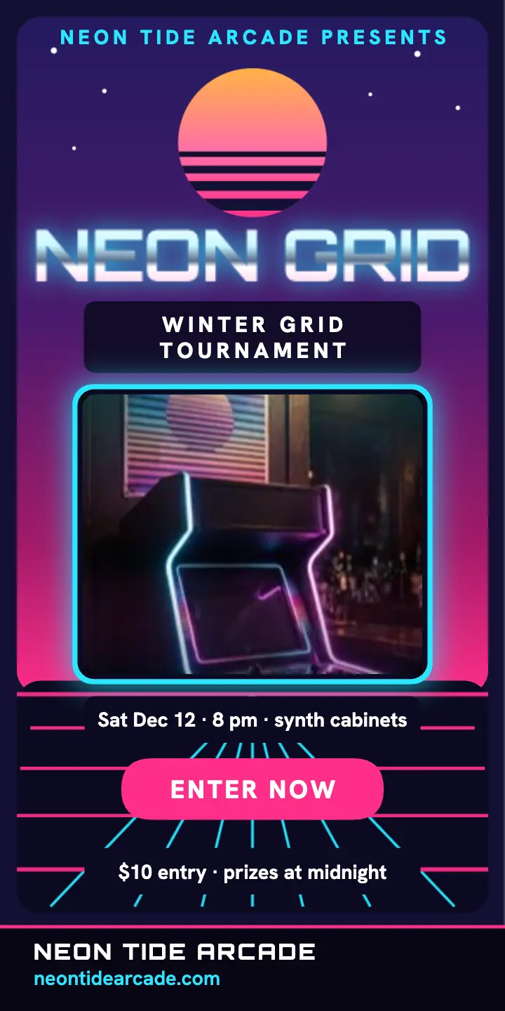 Neon Tide arcade game drop half page ad template