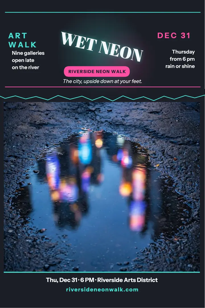 Riverside Neon Walk puddle poster template
