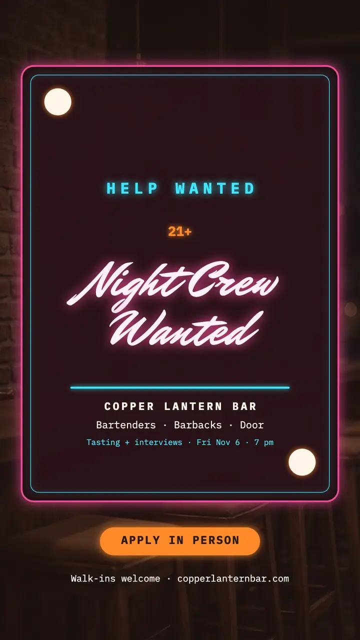 Copper Lantern night crew hiring story template