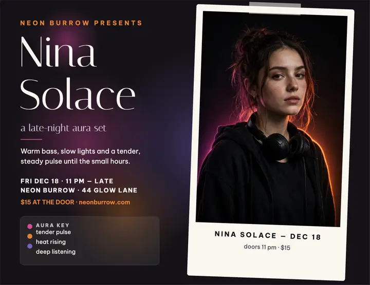 Neon Burrow DJ aura night flyer: dj gig flyer template