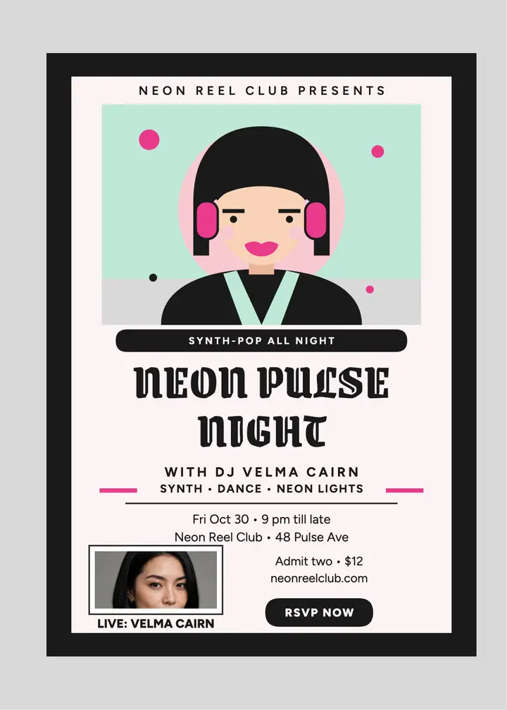 Neon Pulse synth-pop night invitation template