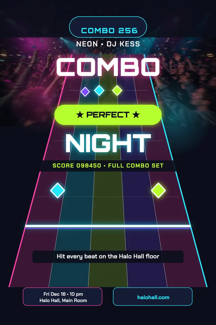 Neon Combo Night DJ poster at Halo Hall template
