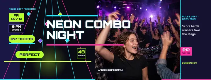 Neon Combo Night rhythm game cover template