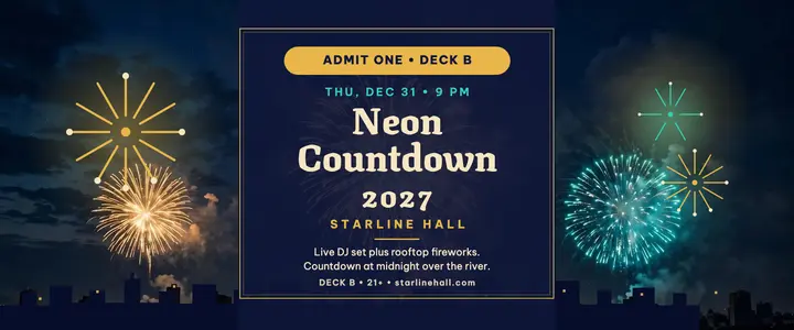 Neon Countdown DJ ticket, Starline Hall template