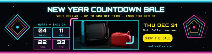 Volt Cellar New Year countdown sale billboard: new year tech sale billboard template