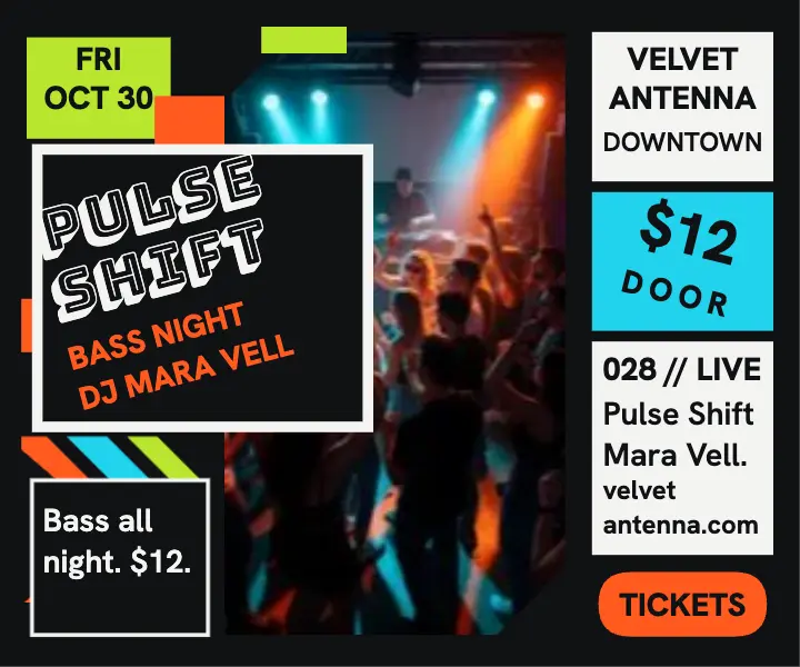 Pulse Shift bass night at Velvet Antenna ad: dj night club ad template