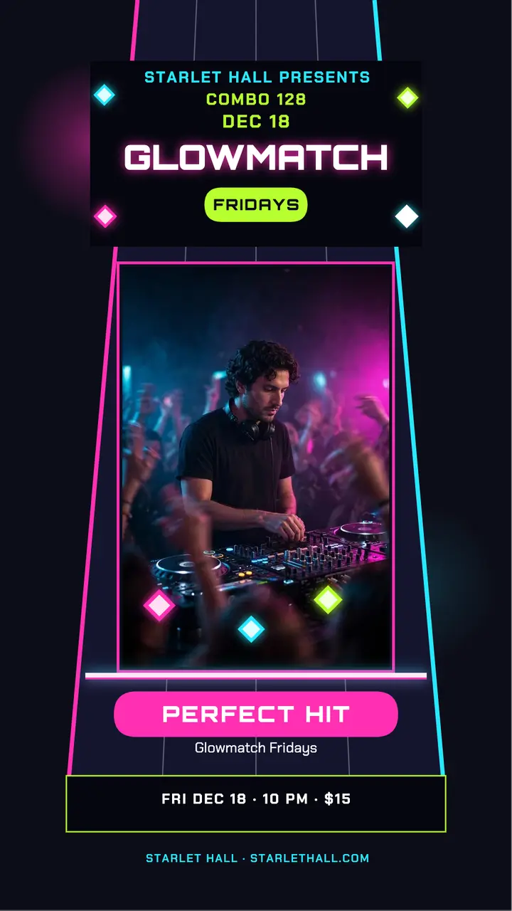 Glowmatch Fridays DJ night rhythm story template