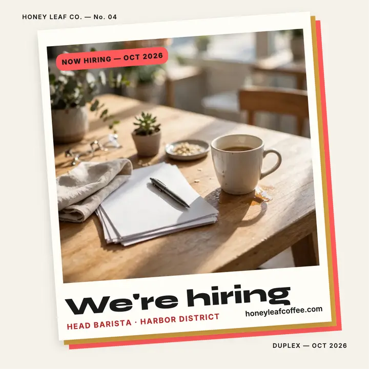 Honeyleaf head barista hiring card template