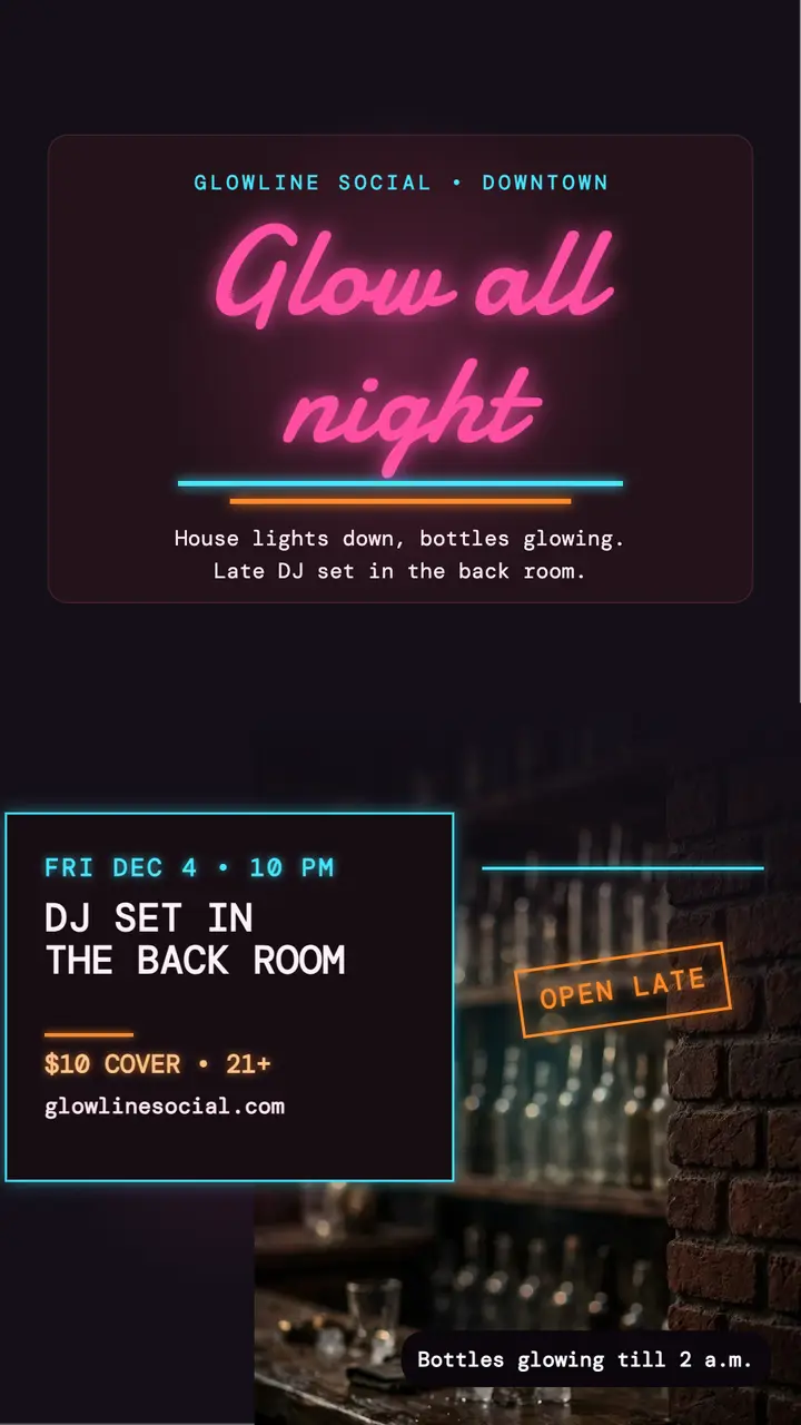 Glowline Social DJ night neon story template