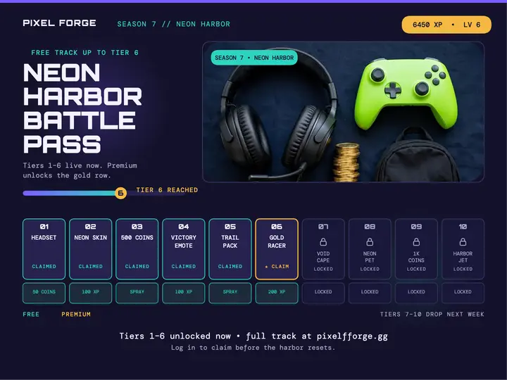 Neon Harbor battle pass track slide template
